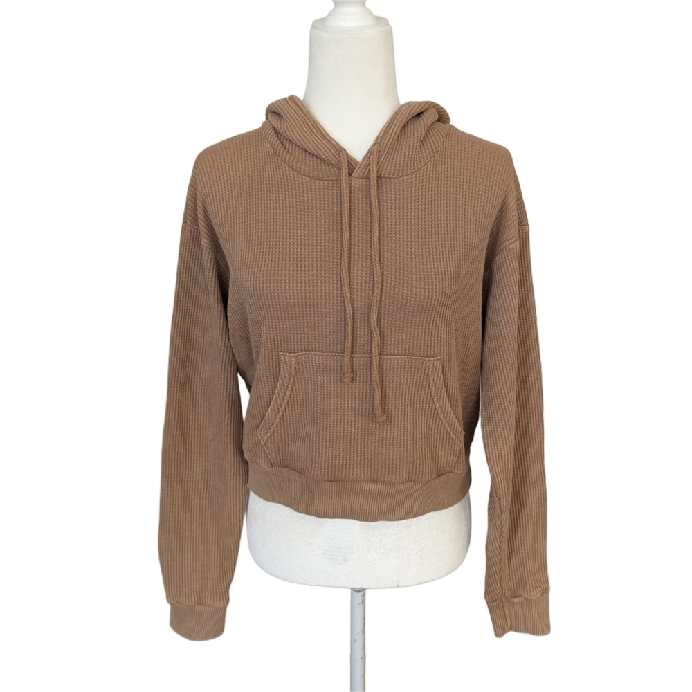 American Eagle Brown AE Waffle Fleece Pullover Hoodie Size XS